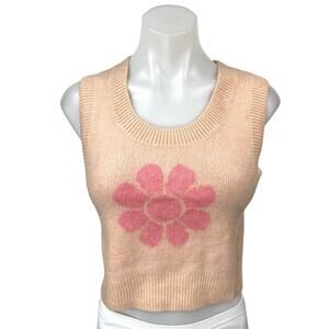 NEW Monki Orange Floral Wool Sleeveless Knit Crop Sweater Vest Tank Top Size XS